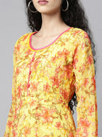 Souchii Floral Chiffon A-Line Midi Dress - Distacart