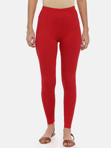 Souchii Red Solid Slim-Fit Ankle-Length Leggings