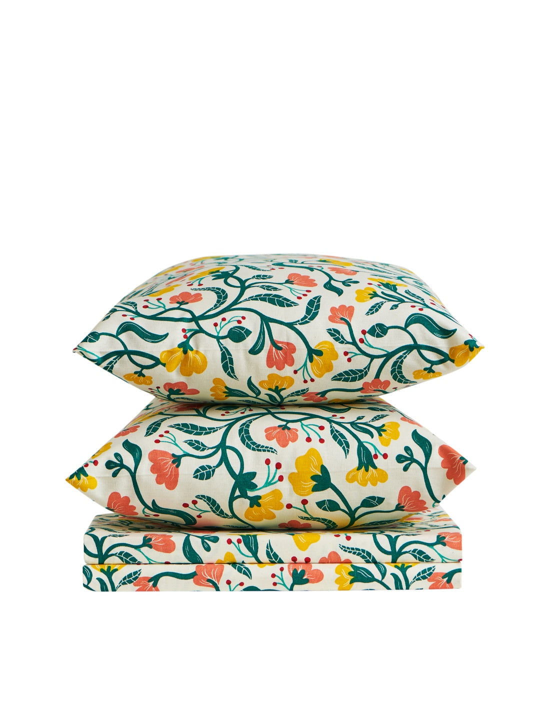 Chumbak White & Yellow Floral 136 TC Cotton 1 Queen Bedsheet with 2 Pillow Covers