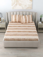 DREAM WEAVERZ Beige & Brown Striped Pure Cotton 220 TC King Bedsheet With 2 Pillow Covers - Distacart