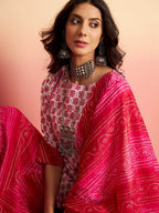 Sangria Floral Printed Pure Cotton Kurti With Sharara & Dupatta