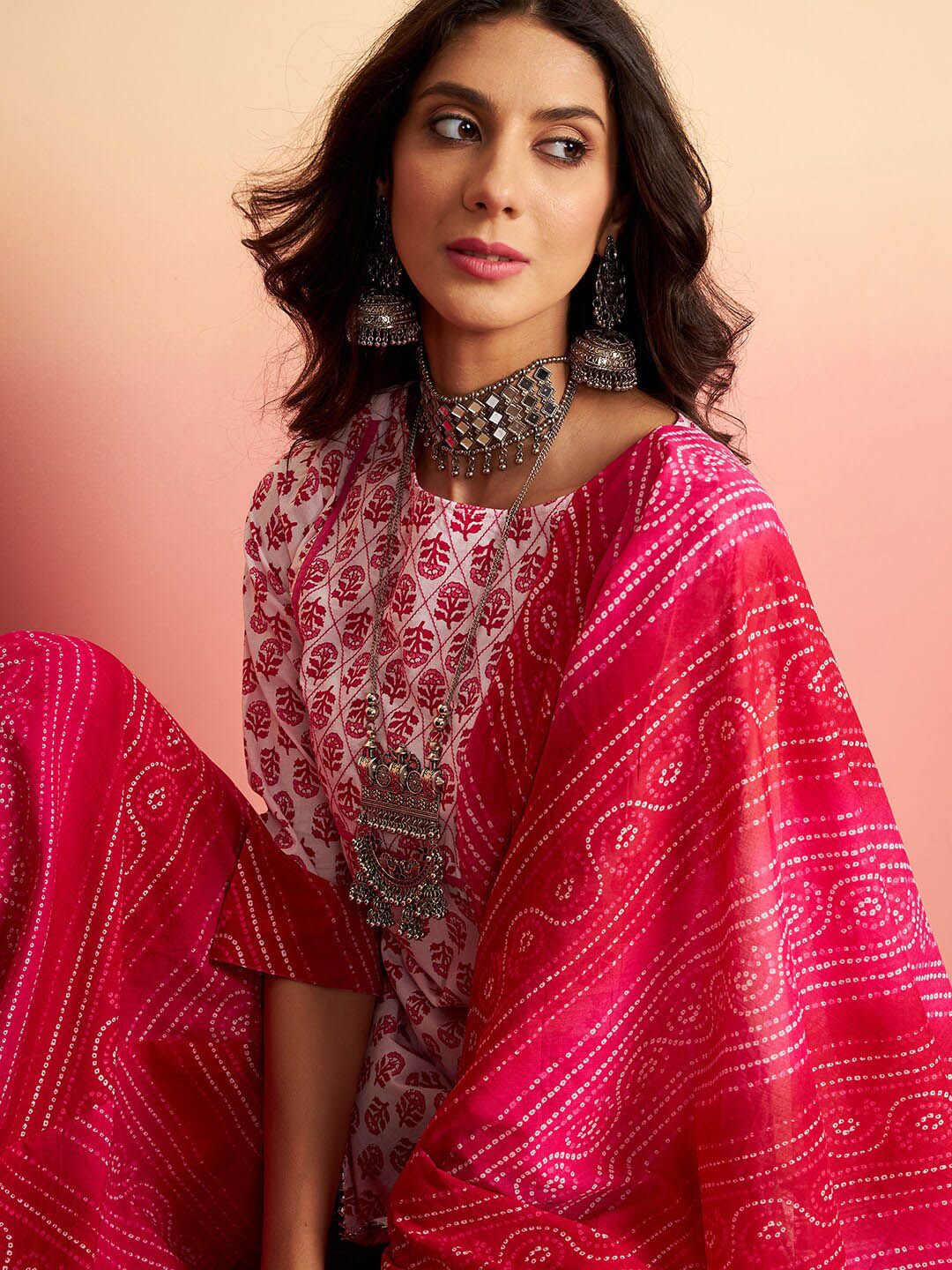 Sangria Floral Printed Pure Cotton Kurti With Sharara & Dupatta