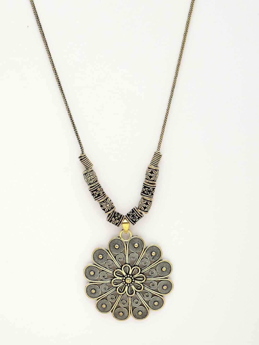NVR Women's Gold-Polished Floral Shape Pendant with Chain