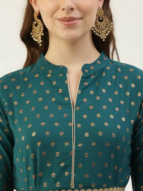 FIORRA Women's Turquise Poly Crepe Flared Kurta With Dupatta