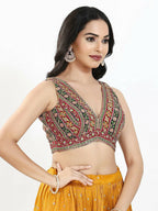 Joban Fashion Maroon Multi Georgette Padded Blouse With V Neck Sleeveless - Distacart