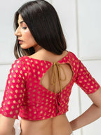 Amodini Designer Studio Women's Banarsi Brocade Pink Blouse