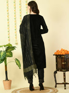 Myshka Women's Black Velvet Kurta & Trousers With Dupatta Party Sets