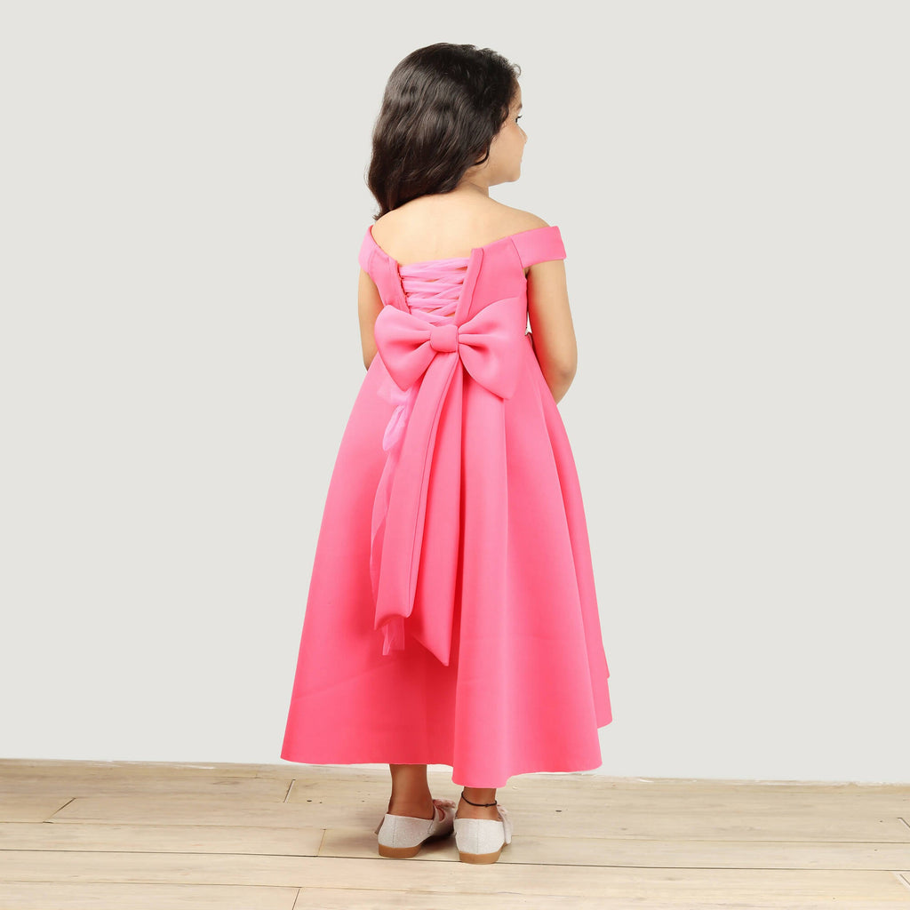 Pink Cow Fashions Pink Scuba Gown With Black Strip At Waist