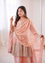 Teeya Creation Light Peach Color Fendy Satin Silk Embroidery Work Party Wear Salwar Suit - Distacart