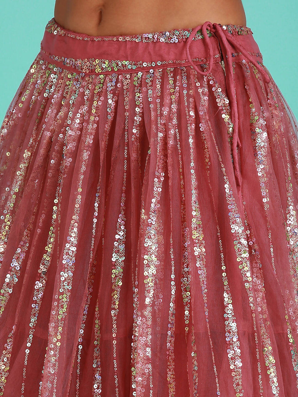 House of Panchhi Rose Gold Net Sequinse Work Lehenga & Blouse, Dupatta