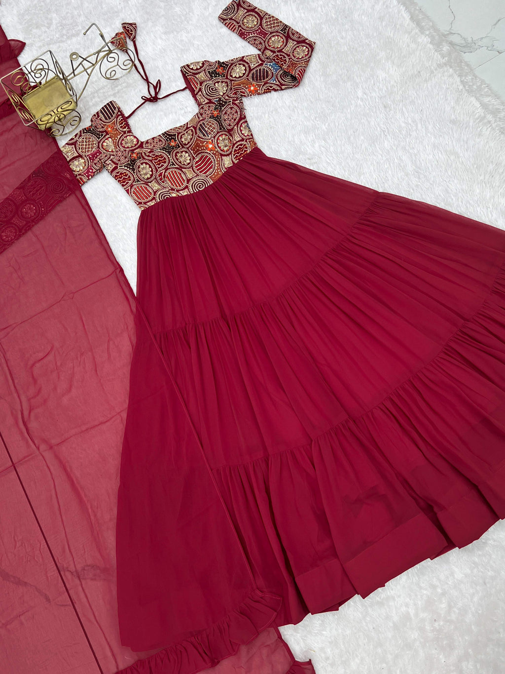 Evanik Women Maroon Festive Wear Embroidered Anarkali Kurta with Dupatta - Distacart