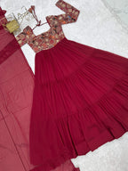 Evanik Women Maroon Festive Wear Embroidered Anarkali Kurta with Dupatta - Distacart