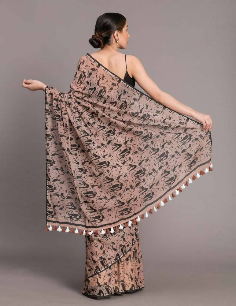 Suta Beige Black Pure Mul Cotton Printed Saree - Distacart