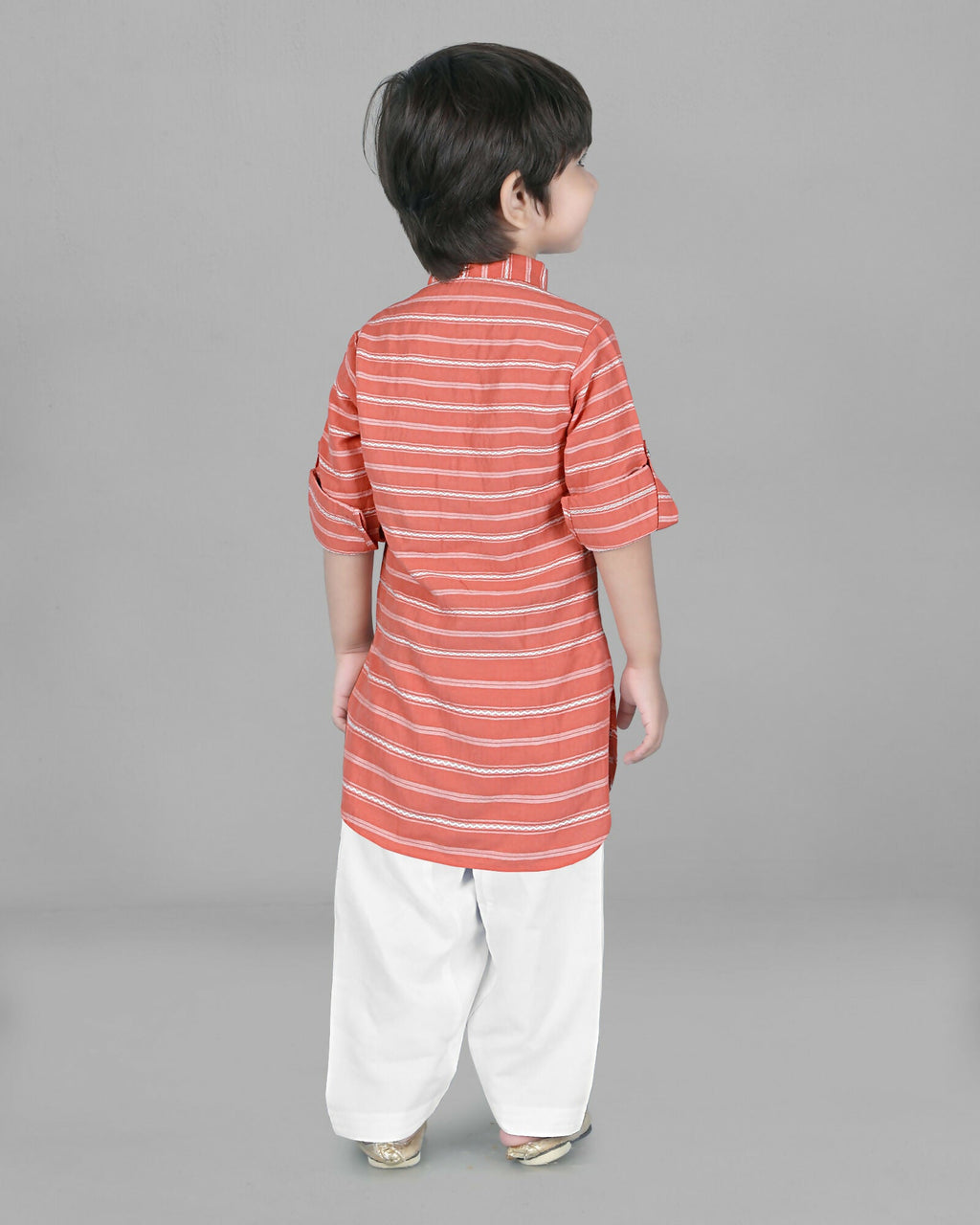 Joban Fashion Kids Island Cotton Full Sleeves Striped Kurta and Pyjama- Peach - Distacart