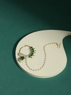 Gold Plated White Green Kundan Studded Beaded Chain Nose Pin - Ruby Raang - Distacart