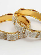 NVR Women's Set of 2 Gold-Plated Pearl Handcrafted Traditional Bangles - Distacart