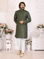 Anaita Mehndi Silk Straight Kurta With Neck Mirror Work