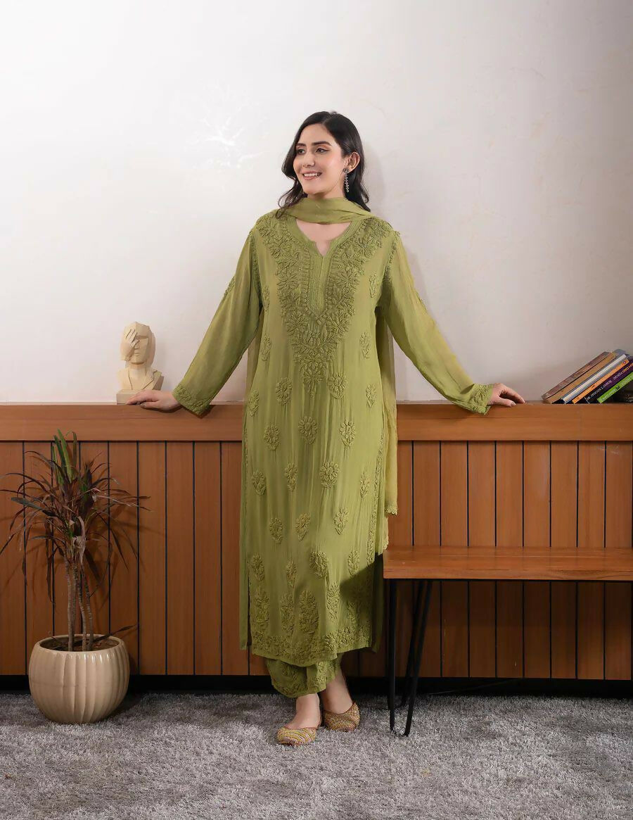 Joban Fashion Green Georgette Embroidery Sequence Work Readymade Kurta Set - Distacart