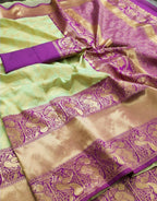DEIANA'S Beautiful Designer Golden zari Soft Lichi Silk Saree - Pista
