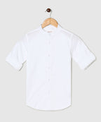 Manet Boys Mandarin Collar Full Sleeves Melange Shirt - White