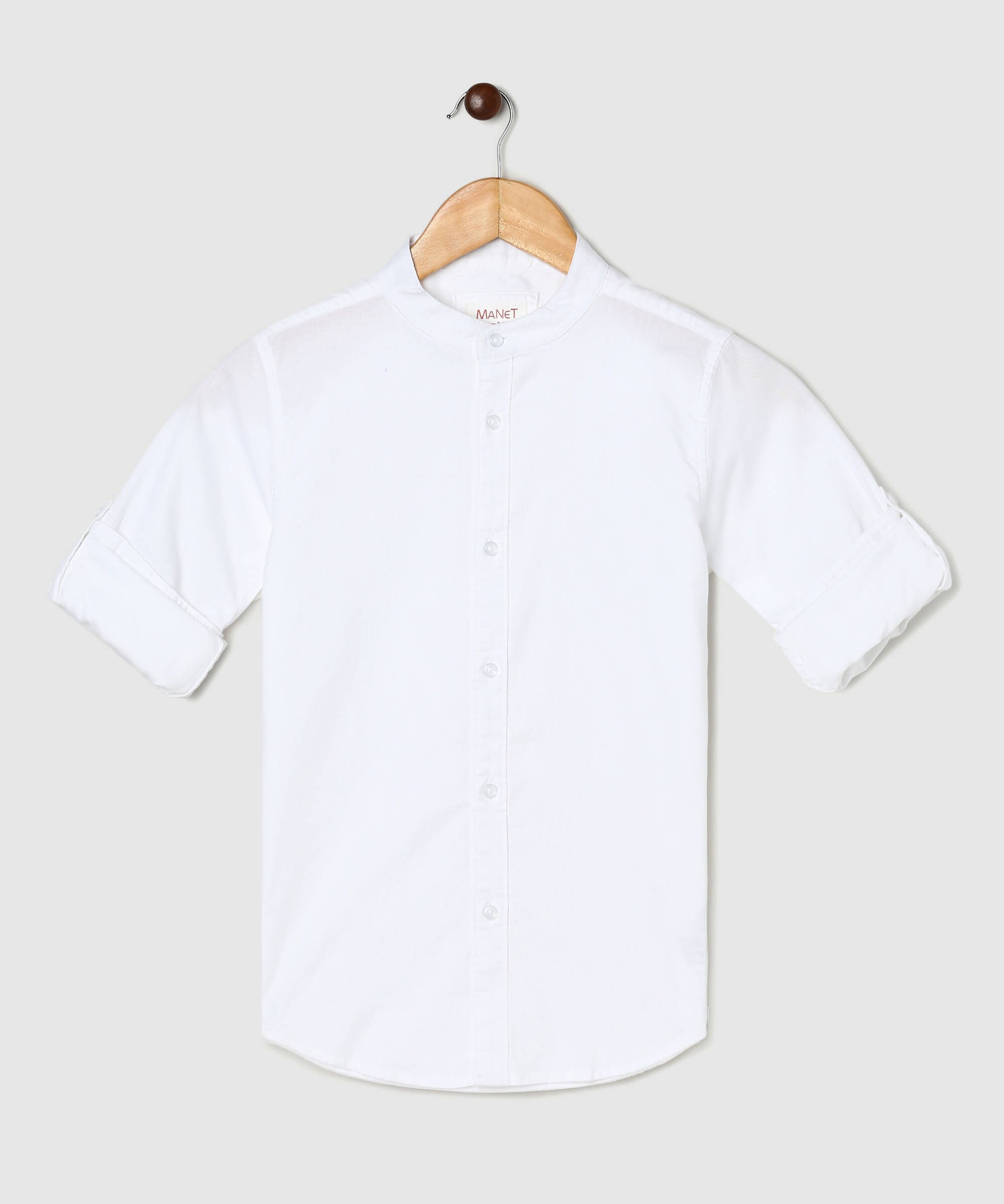 Manet Boys Mandarin Collar Full Sleeves Melange Shirt - White