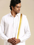 Ramraj Cotton Mens Wedding Set White Regular Dhoti, Shirt & Towel