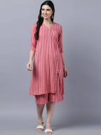 Myshka Stylish Pink Cotton 3/4 Sleeve Women's Kurta Palazzo Set - Distacart