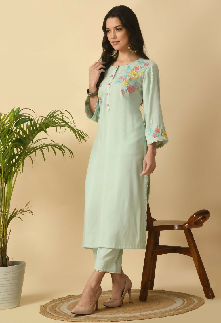 Joban Fashion L.Green Cotton Rayon Kurta Set