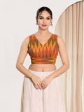Joban Fashion Mustard Ikat Silk Padded Blouse With V Neck Sleeveless - Distacart