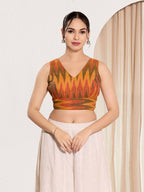Joban Fashion Mustard Ikat Silk Padded Blouse With V Neck Sleeveless - Distacart