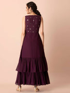 Indya Women Purple & Gold-Toned Embellished Ruffled High Slit Kurta - Distacart