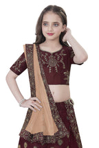 Dwiden Maroon Gulab Tafetta Sattin Semi-Stitched Girl'S Lehenga Choli