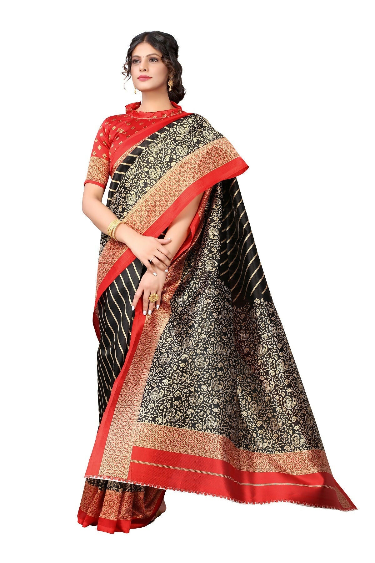 Vamika Black Printed Art Silk Saree