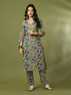 Myshka Women's Multi Printed Cotton Straight Party Kurta Set
