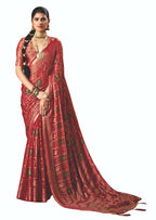 Joban Fashion Red Dull Moss Brasso Saree - Distacart