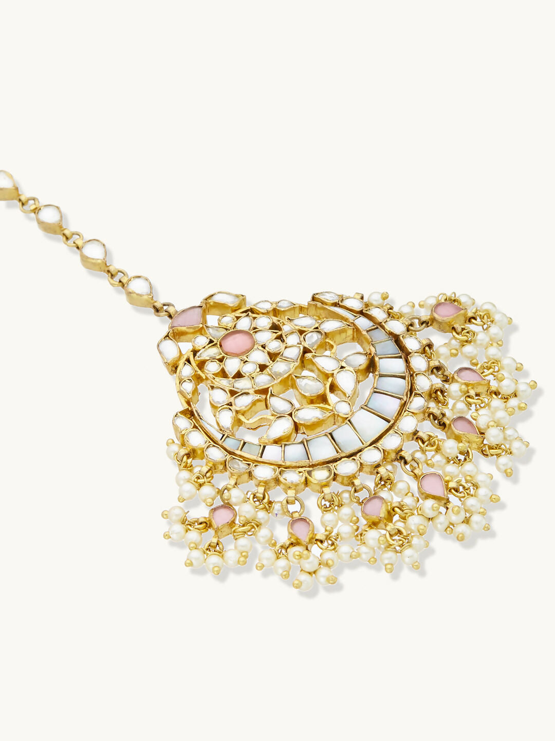 Nuyug 22K Gold-Plated Pearls & Pink Kundan Studded Statement Maang Tikka Head Jewellery - Distacart