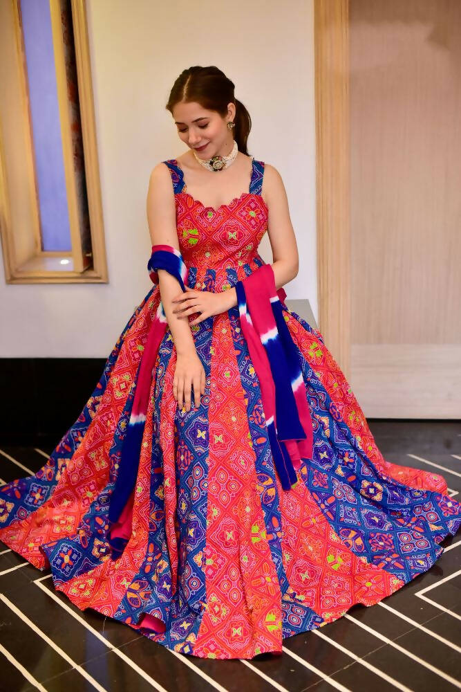 Everywhere Designer Blue & Red Silk Cotton Stitched Suit With Dupatta - Anbazaar - Distacart