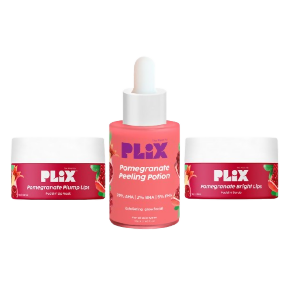 PLIX The Plant Fix Pomegranate Plump Lips, Puddin Mask & Scrub With Peeling Potion
