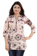 Snehal Creations Bold Beige Cotton Chikan Short Kurti Top With Batik Printing - Distacart