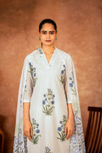 Joban Fashion Off White Blue Hand Block Printed Cotton Suit Set - Distacart