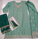 Vastranavya Exquisite Turquoise Heavy Chinon with Embroidered & Sequins Work Salwar Suits