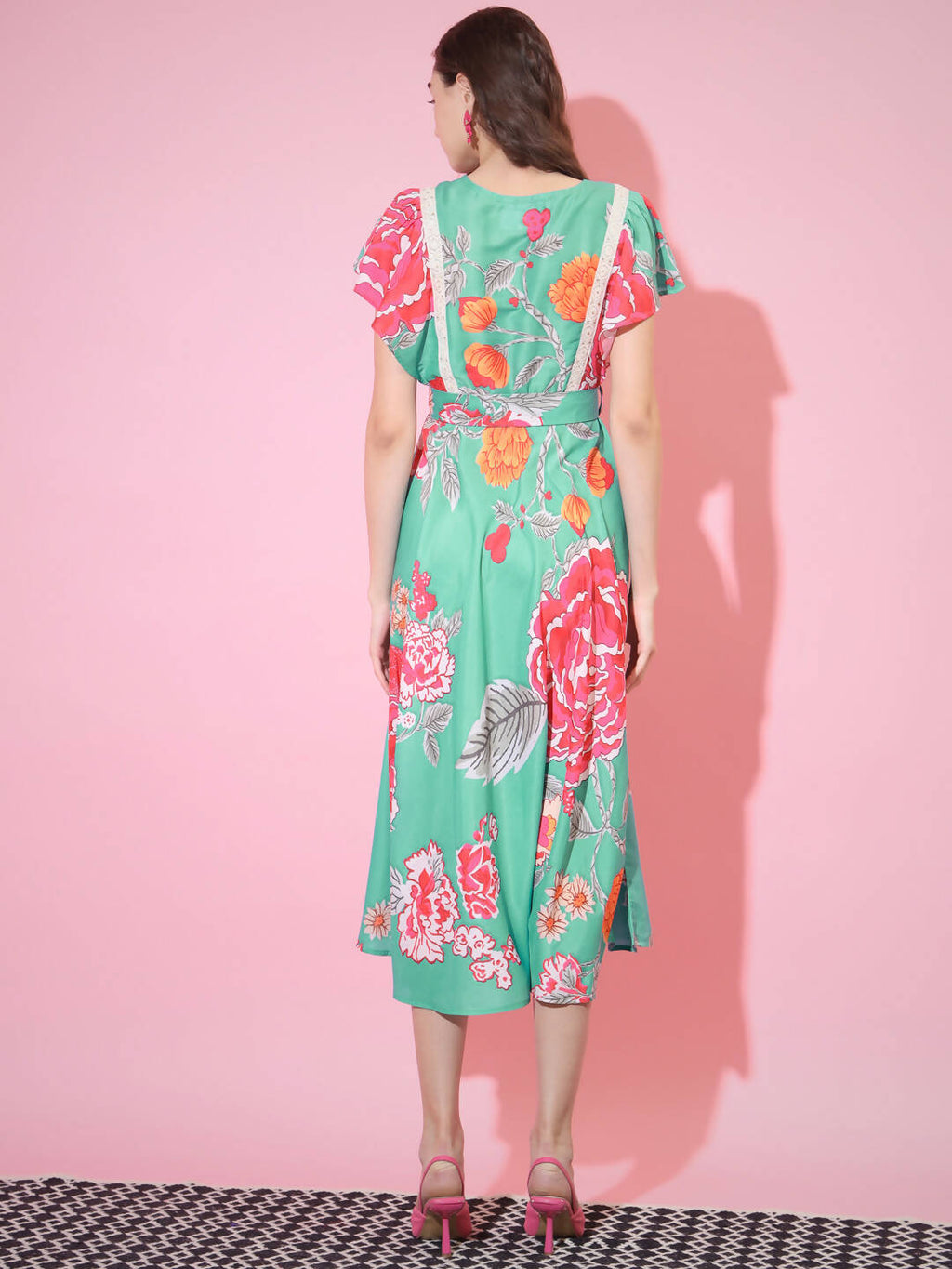 Myshka Women's Green Floral Printed Empire Dress - Distacart