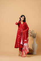 Joban Fashion Red Tie & Dye Cotton Suit Set - Distacart