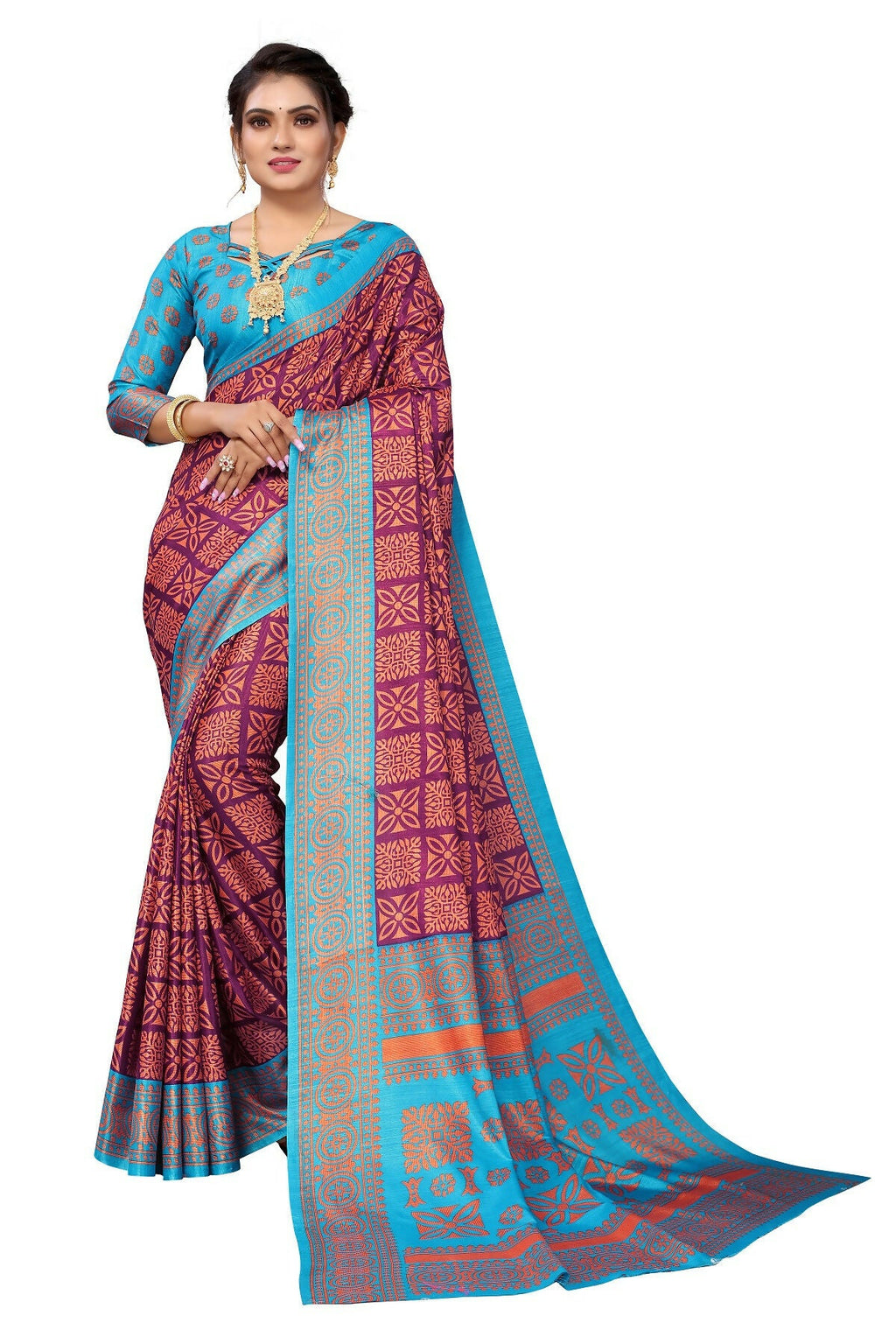 Vamika Purple Printed Art Silk Saree
