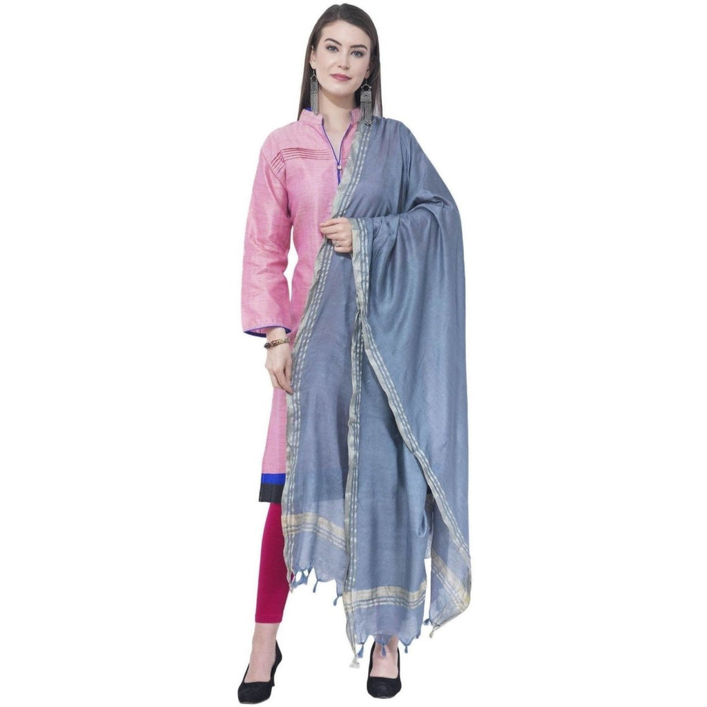 A R SILK Gray Color Golden border Cotton Dupattas and Chunnis