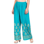 PAVONINE Rama Green Color Golden Printed Rayon Fabric Sharara For Women & Girls - Distacart