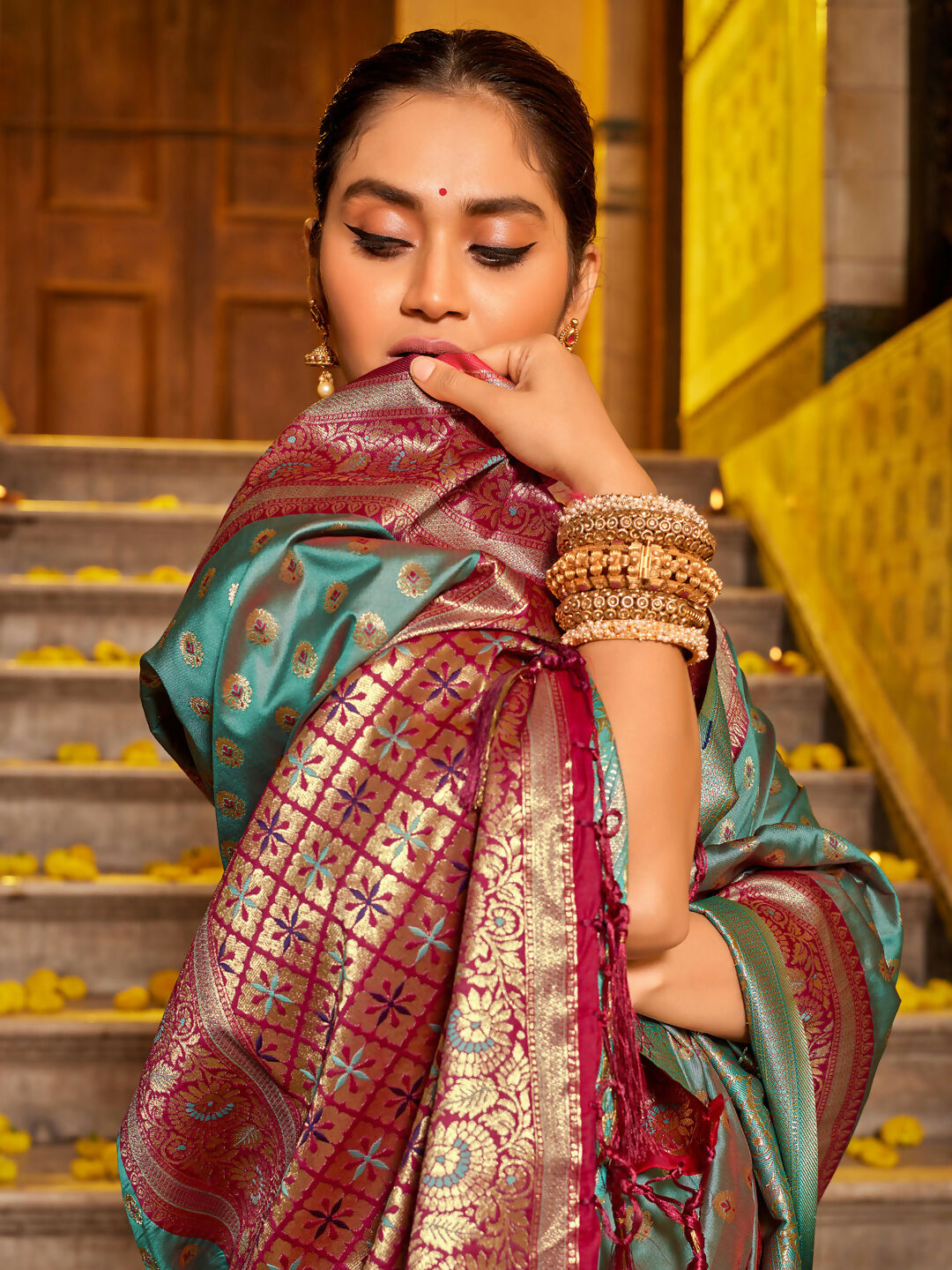 Shree Shyam Fashion Banarasi Silk Sea Green Saree - Distacart