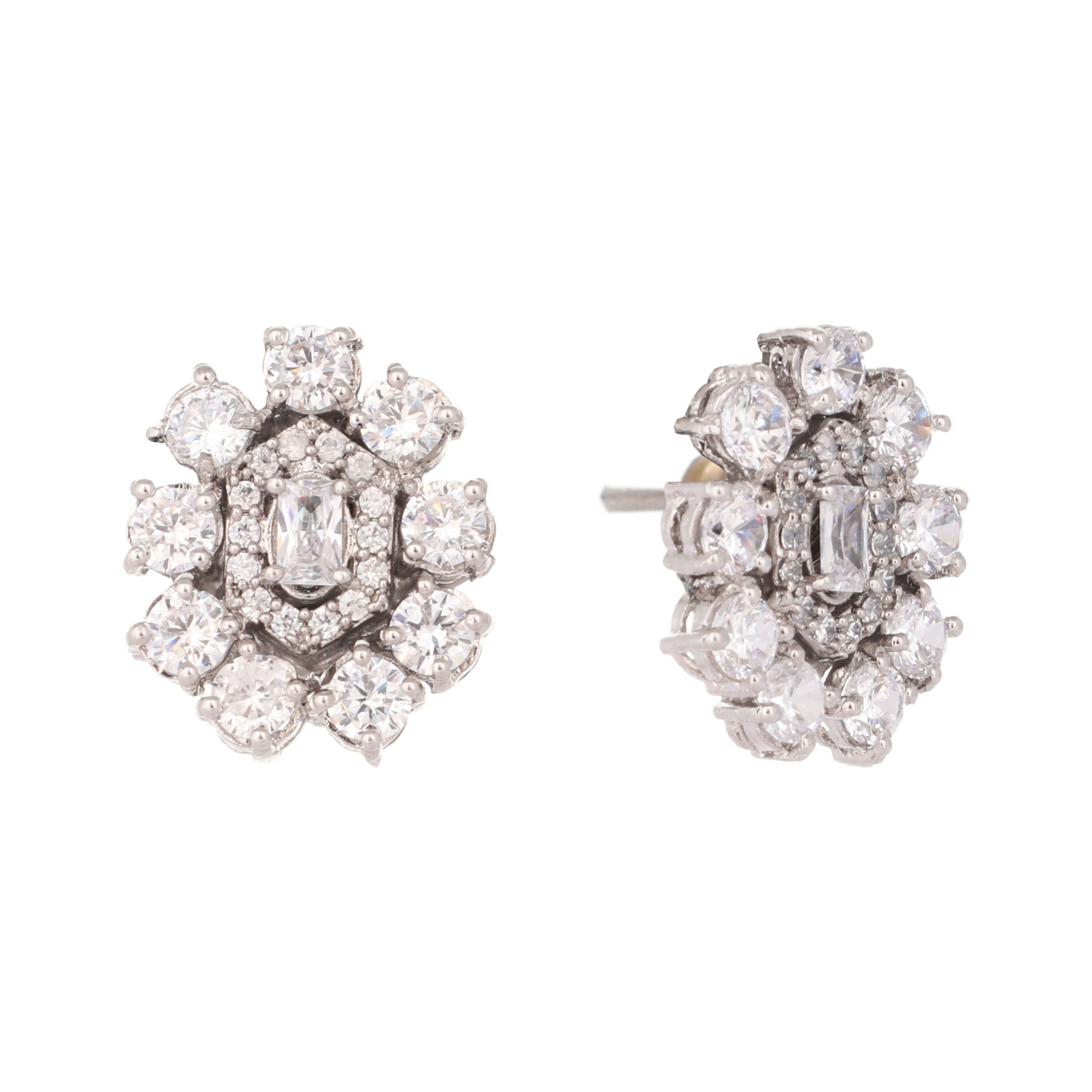 Nuyug Silver Blossom Diamond Studs - Distacart