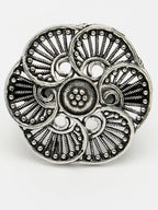 NVR Women's Silver-Toned Floral Shape Adjustable Finger Ring
