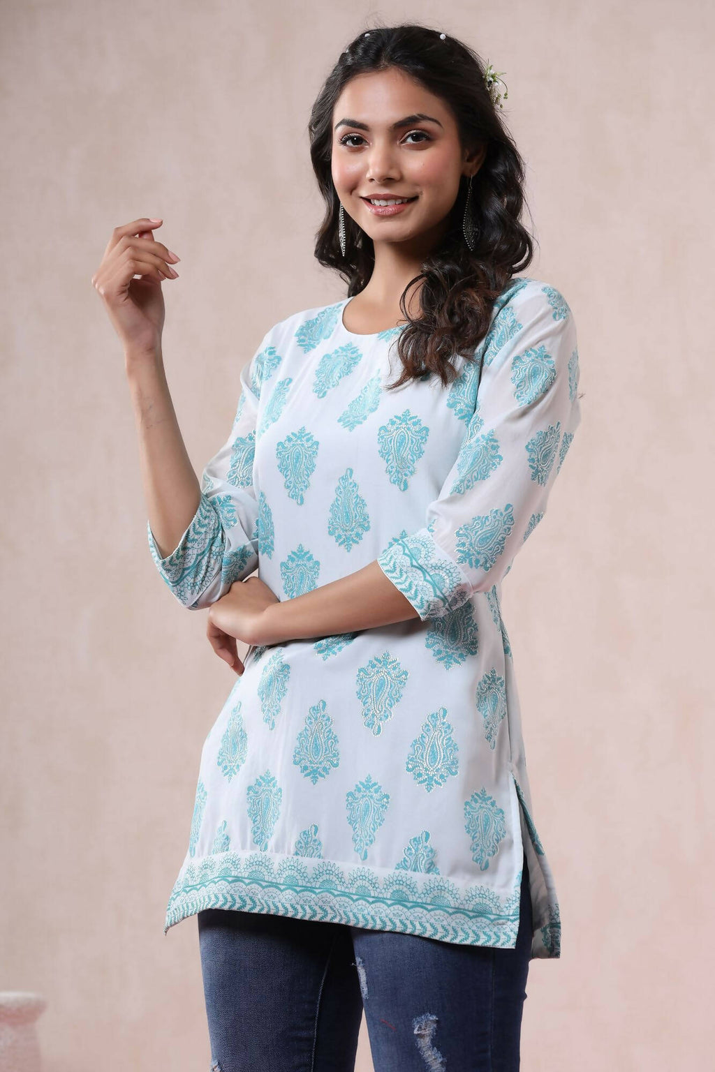 Juniper Women Bluemulti Georgette Printed Straight Tunic - Distacart